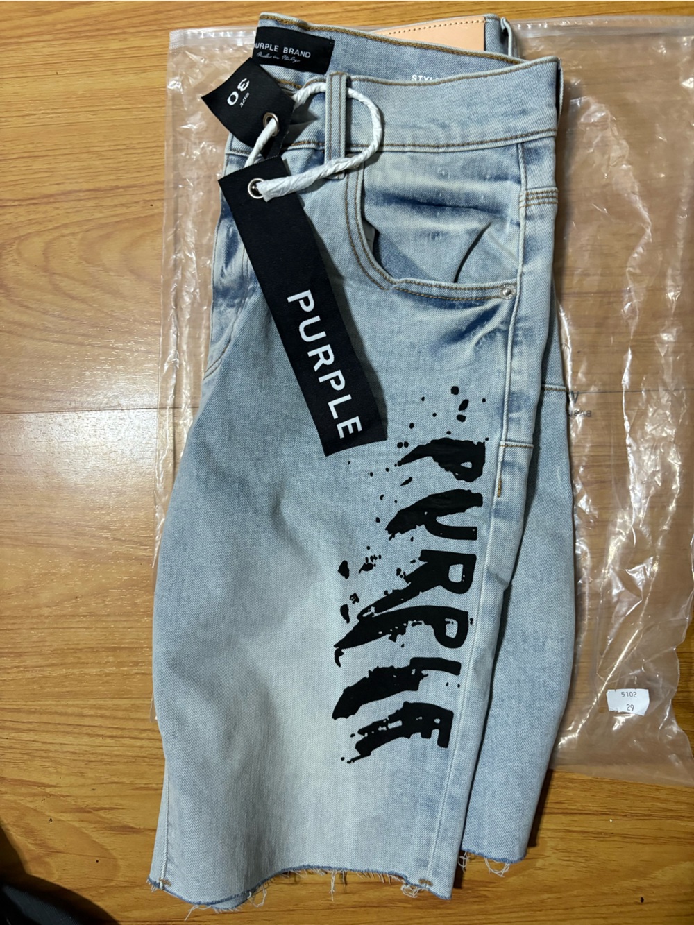 Purple Brand Light Wash Jean Shorts for Men - Branded Graphic Side Print